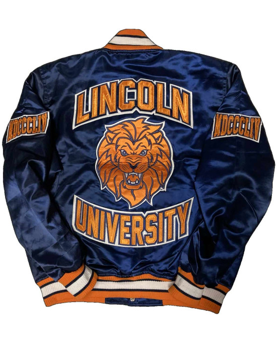 Men’s Embroidered Lincoln University Blue Satin Jacket Men’s Embroidered Lincoln University Blue Satin Jacket