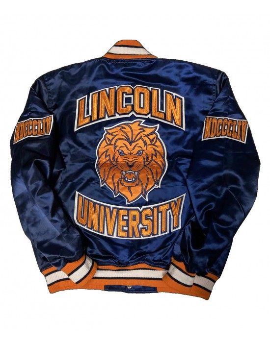 Men’s Embroidered Lincoln University Blue Satin Jacket