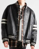 Men’s Homme Striped Black Leather Bomber Jacket Men’s Homme Striped Black Leather Bomber Jacket