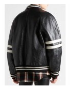 Men’s Homme Striped Black Leather Bomber Jacket