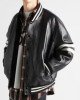 Men’s Homme Striped Black Leather Bomber Jacket Men’s Homme Striped Black Leather Bomber Jacket