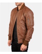 Men’s MA-1 Flight Brown Leather Bomber Jacket