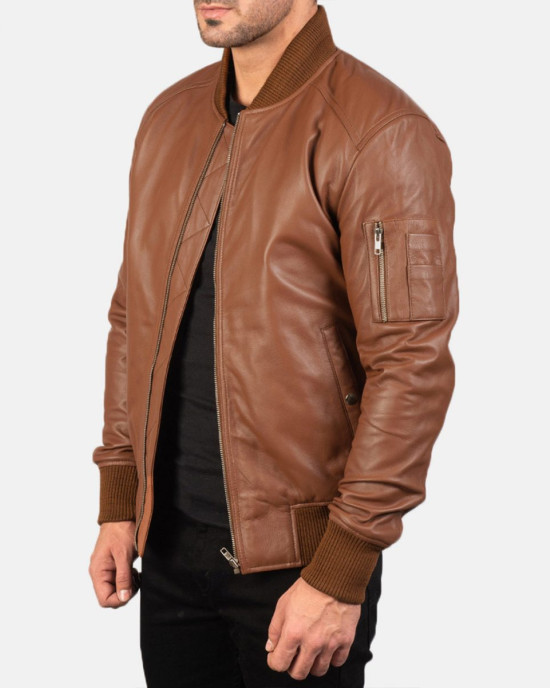 Men’s MA-1 Flight Brown Leather Bomber Jacket Men’s MA-1 Flight Brown Leather Bomber Jacket