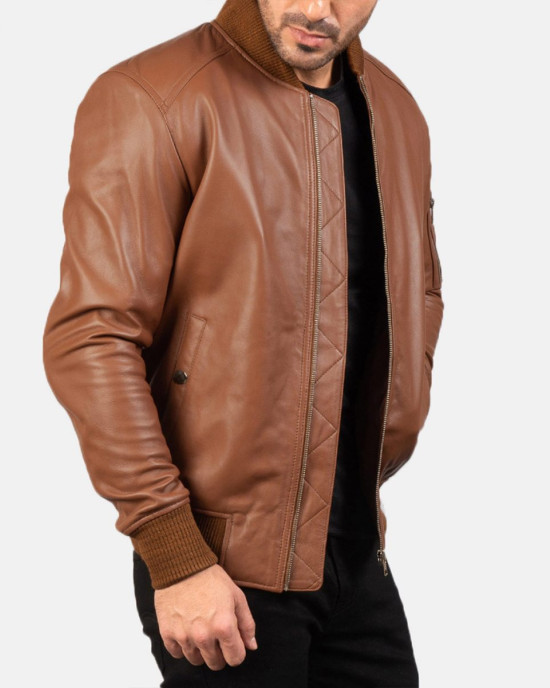 Men’s MA-1 Flight Brown Leather Bomber Jacket Men’s MA-1 Flight Brown Leather Bomber Jacket