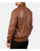 Men’s MA-1 Flight Brown Leather Bomber Jacket