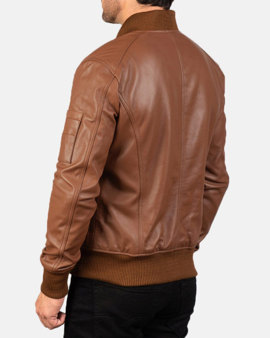 Men’s MA-1 Flight Brown Leather Bomber Jacket Men’s MA-1 Flight Brown Leather Bomber Jacket