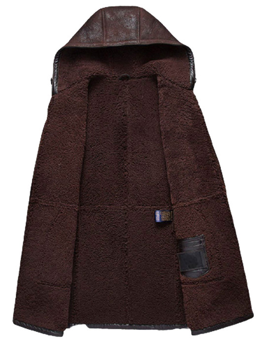 Men’s Moda Nellav Dark Brown Shearling Leather Hooded Coat Men’s Moda Nellav Dark Brown Shearling Leather Hooded Coat