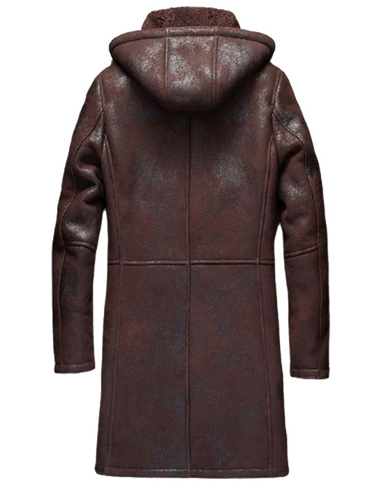 Men’s Moda Nellav Dark Brown Shearling Leather Hooded Coat Men’s Moda Nellav Dark Brown Shearling Leather Hooded Coat