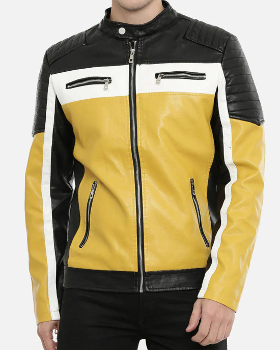 Men’s Motorcycle Color Block Quilted Leather Jacket Men’s Motorcycle Color Block Quilted Leather Jacket