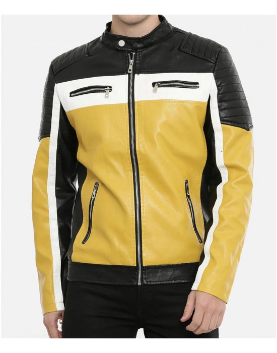 Men’s Motorcycle Color Block Quilted Leather Jacket