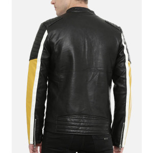 Men’s Motorcycle Color Block Quilted Leather Jacket