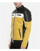 Men’s Motorcycle Color Block Quilted Leather Jacket