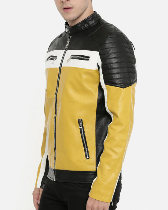 Men’s Motorcycle Color Block Quilted Leather Jacket Men’s Motorcycle Color Block Quilted Leather Jacket