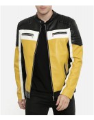 Men’s Motorcycle Color Block Quilted Leather Jacket