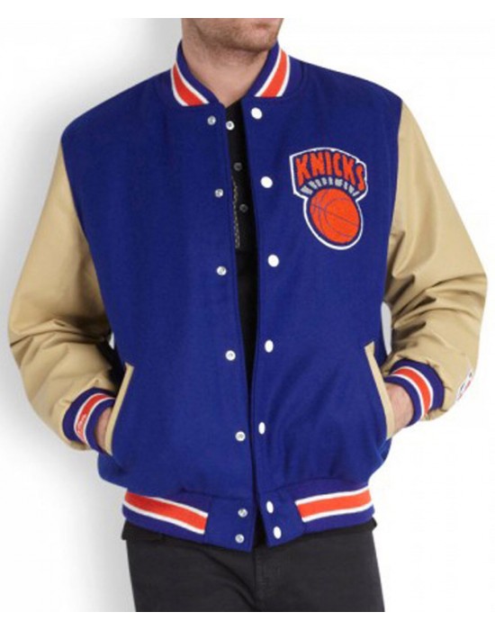 Men’s New York Knicks Blue Letterman Jacket