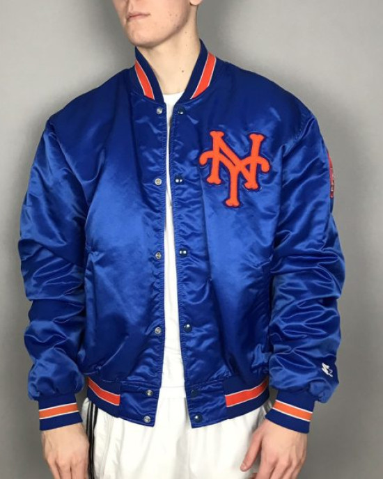 Men’s New York Mets Blue Satin Jacket Men’s New York Mets Blue Satin Jacket