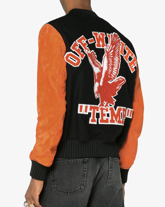 Men’s Off-White Eagle Temp Wool Varsity Jacket Men’s Off-White Eagle Temp Wool Varsity Jacket