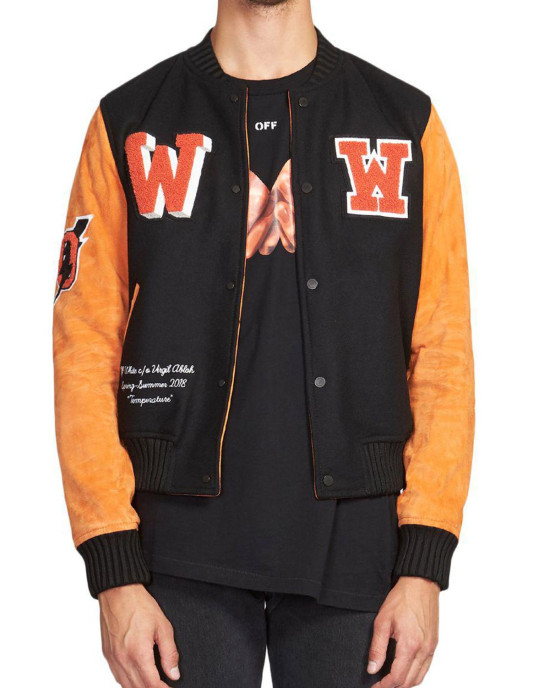 Men’s Off-White Eagle Temp Wool Varsity Jacket Men’s Off-White Eagle Temp Wool Varsity Jacket