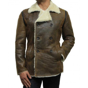 Men’s Pea Shearling Sheepskin Brown Leather Coat