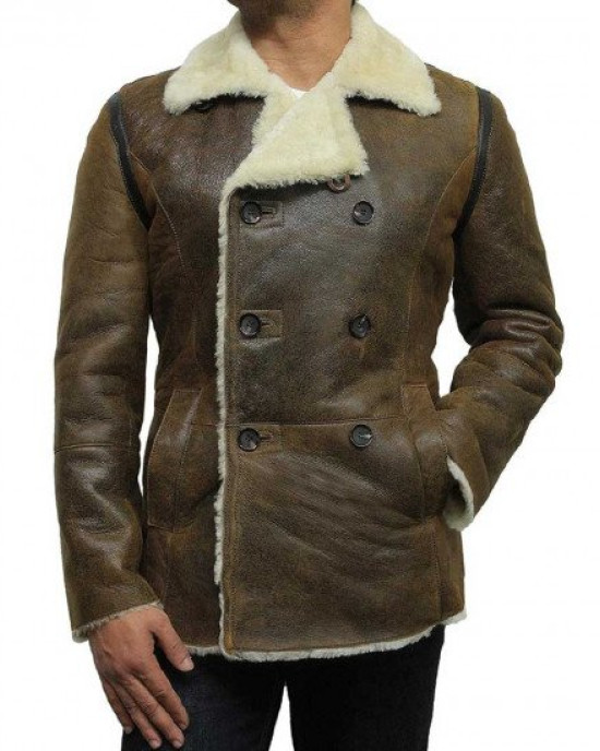 Men’s Pea Shearling Sheepskin Brown Leather Coat Men’s Pea Shearling Sheepskin Brown Leather Coat