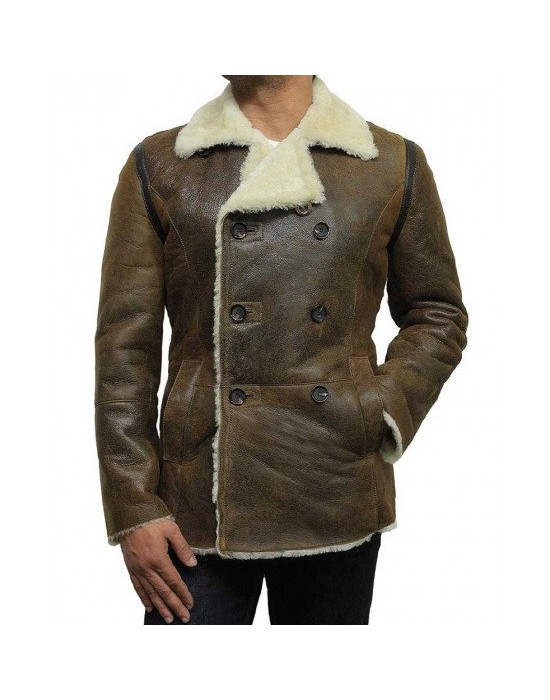 Men’s Pea Shearling Sheepskin Brown Leather Coat