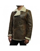 Men’s Pea Shearling Sheepskin Brown Leather Coat