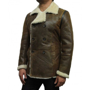 Men’s Pea Shearling Sheepskin Brown Leather Coat