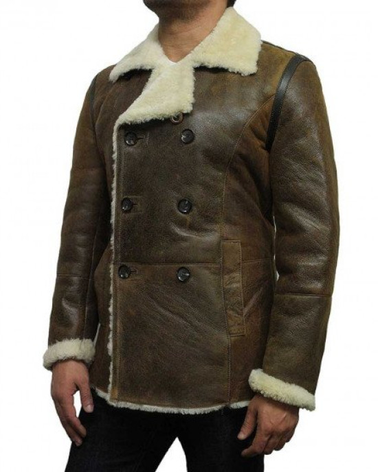 Men’s Pea Shearling Sheepskin Brown Leather Coat Men’s Pea Shearling Sheepskin Brown Leather Coat