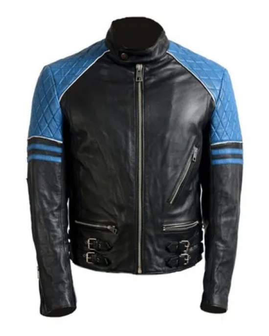 Men’s Quilted Biker Stylish Black and Blue Leather Jacket Men’s Quilted Biker Stylish Black and Blue Leather Jacket