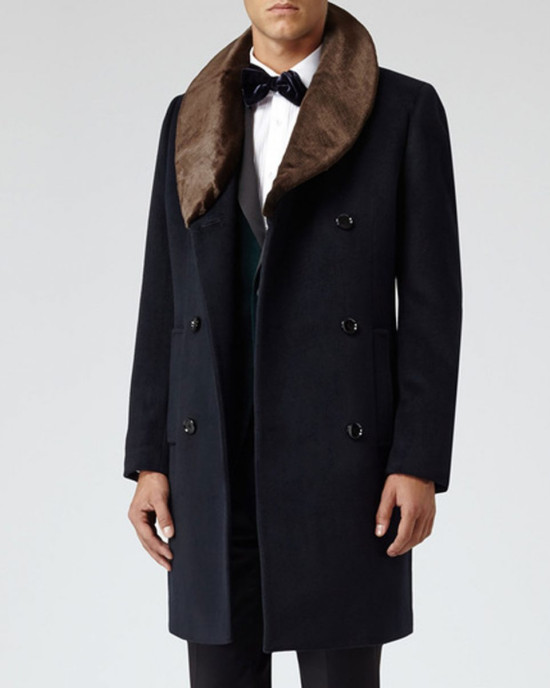 Men’s Reiss Brody Navy Blue Coat with Shawl Collar Men’s Reiss Brody Navy Blue Coat with Shawl Collar