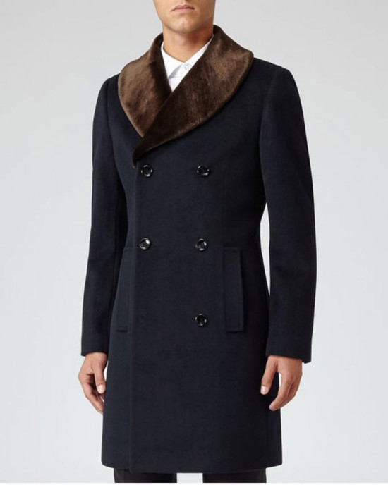 Men’s Reiss Brody Navy Blue Coat with Shawl Collar Men’s Reiss Brody Navy Blue Coat with Shawl Collar