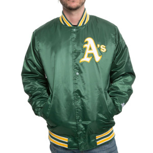 Men’s Starter Oakland A’s Green Satin Bomber Jacket