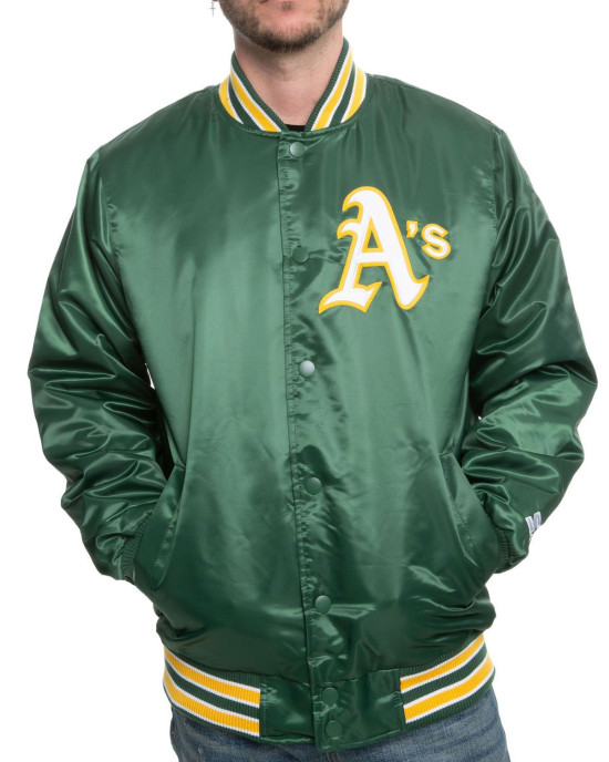 Men’s Starter Oakland A’s Green Satin Bomber Jacket Men’s Starter Oakland A’s Green Satin Bomber Jacket