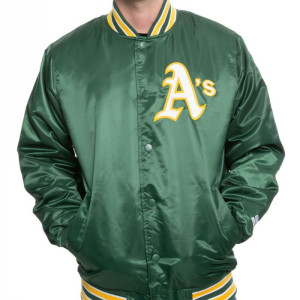 Men’s Starter Oakland A’s Green Satin Bomber Jacket