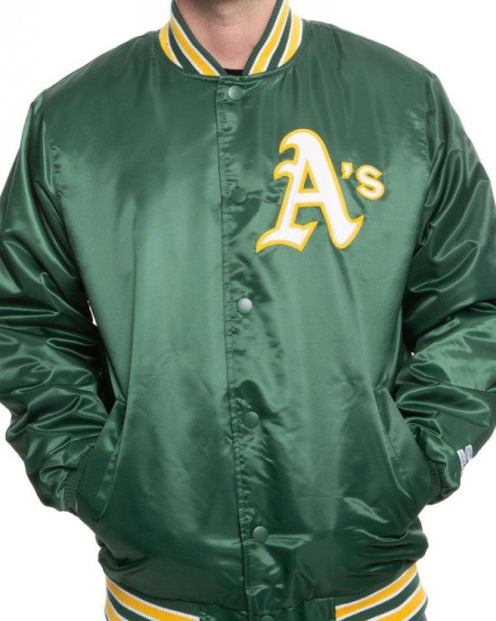 Men’s Starter Oakland A’s Green Satin Bomber Jacket Men’s Starter Oakland A’s Green Satin Bomber Jacket