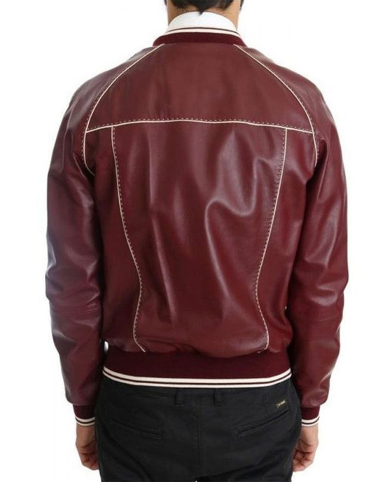 Men’s Stitched Bomber Maroon Leather Jacket Men’s Stitched Bomber Maroon Leather Jacket