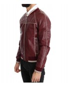 Men’s Stitched Bomber Maroon Leather Jacket