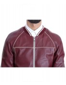 Men’s Stitched Bomber Maroon Leather Jacket