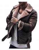 Men’s Street Style Brown Shearling Leather Jacket