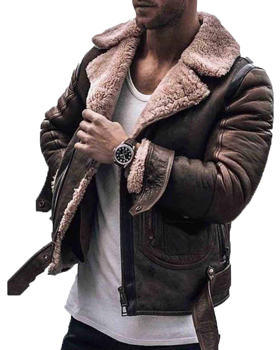Men’s Street Style Brown Shearling Leather Jacket Men’s Street Style Brown Shearling Leather Jacket