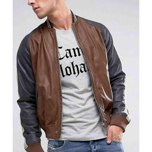 Men’s Truly Striped Bomber Leather Jacket
