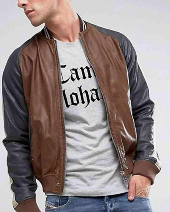 Men’s Truly Striped Bomber Leather Jacket Men’s Truly Striped Bomber Leather Jacket