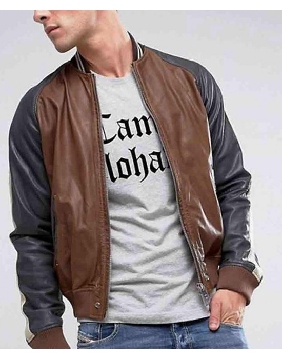 Men’s Truly Striped Bomber Leather Jacket