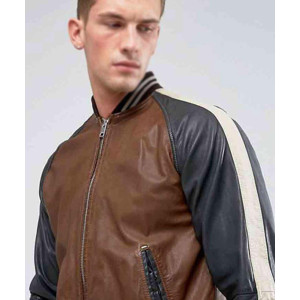Men’s Truly Striped Bomber Leather Jacket