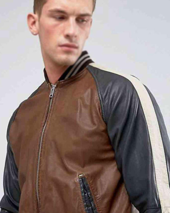 Men’s Truly Striped Bomber Leather Jacket Men’s Truly Striped Bomber Leather Jacket