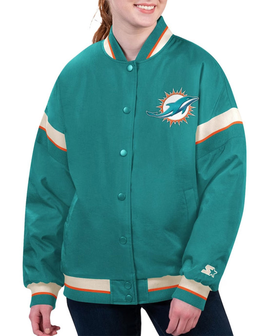 Miami Dolphins Tournament Aqua Varsity Jacket