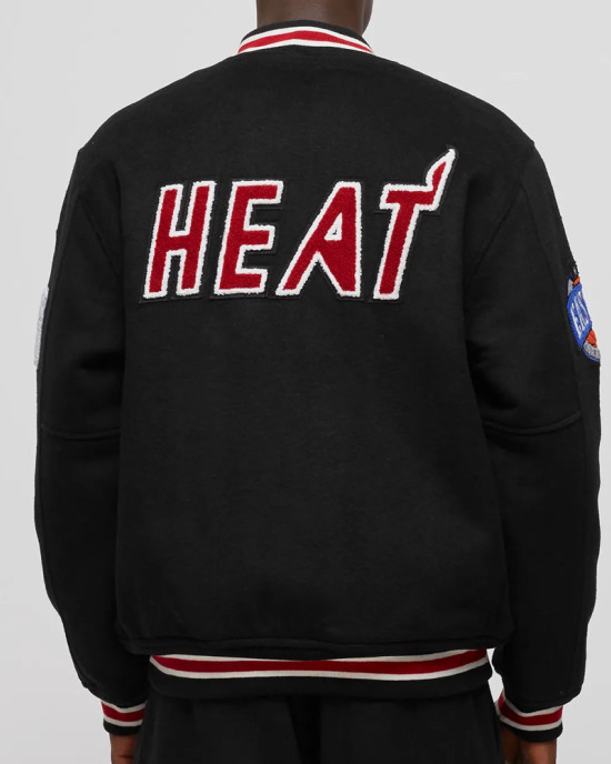 Miami Heat Hardwood Classics Black Varsity Wool Jacket Miami Heat Hardwood Classics Black Varsity Wool Jacket