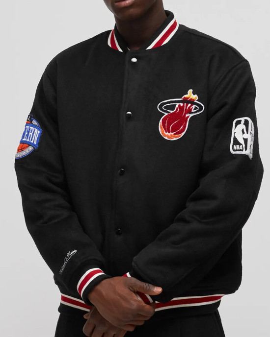 Miami Heat Hardwood Classics Black Varsity Wool Jacket