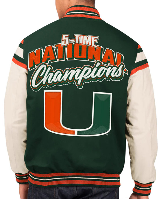 Miami Hurricanes Champions Commemorative Victory Varsity Jacket Miami Hurricanes Champions Commemorative Victory Varsity Jacket