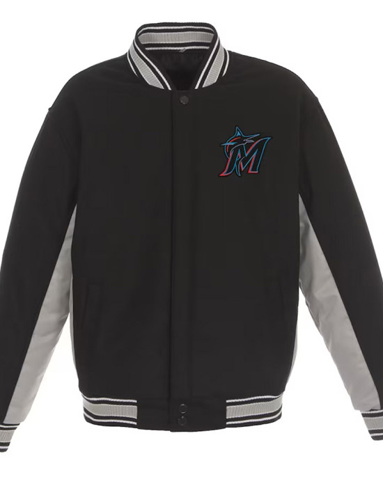 Miami Marlins Accent Varsity Black Wool Jacket Miami Marlins Accent Varsity Black Wool Jacket
